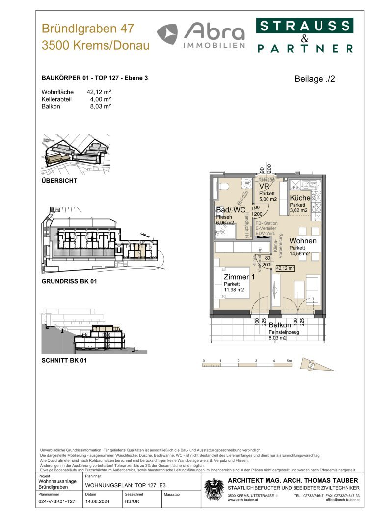 Wohnung zur Miete 683 € 2 Zimmer 42,1 m²<br/>Wohnfläche 3.<br/>Geschoss 01.02.2025<br/>Verfügbarkeit Bründlgraben 45 Krems an der Donau Krems an der Donau 3500