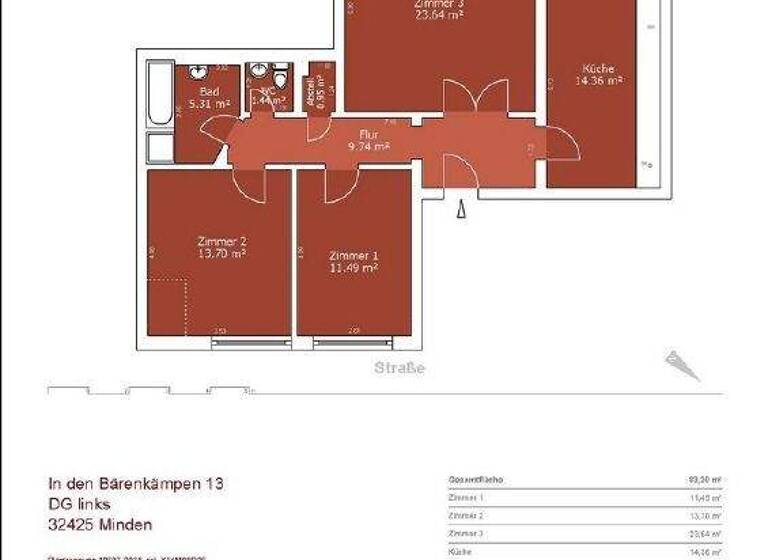 Wohnung zur Miete nur mit Wohnberechtigungsschein 699 € 3 Zimmer 80 m² frei ab sofort In den Bärenkämpen 13 Innenstadt Minden 32425