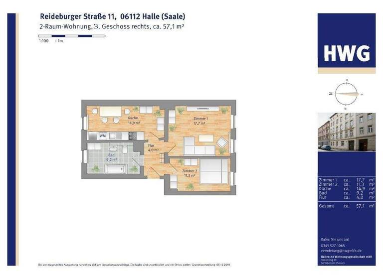 Wohnung zur Miete 375 € 2 Zimmer 56,2 m² 3. Geschoss frei ab 01.07.2026 Reideburger Straße 11 Freiimfelde Halle 06112