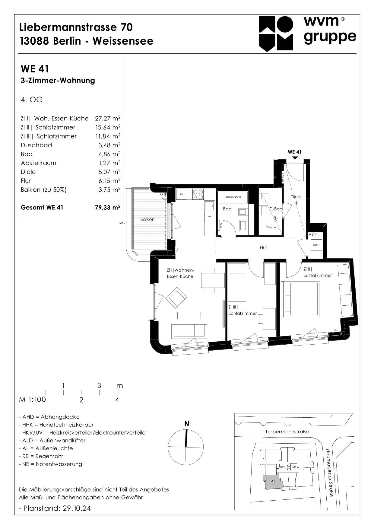 Wohnung zum Kauf provisionsfrei 579.000 € 3 Zimmer 79,3 m²<br/>Wohnfläche 4.<br/>Geschoss Liebermannstraße 70 Weißensee Berlin 13088