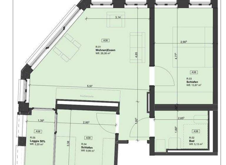 Wohnung zur Miete - Erstbezug 830 € 3 Zimmer 57,3 m² 4. Geschoss Riebeckstraße 35 Reudnitz-Thonberg Leipzig / Reudnitz-Thonberg 04317