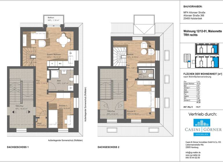 Maisonette zum Kauf provisionsfrei 424.000 € 3,5 Zimmer 67 m²<br/>Wohnfläche 2.<br/>Geschoss Halstenbek 25469