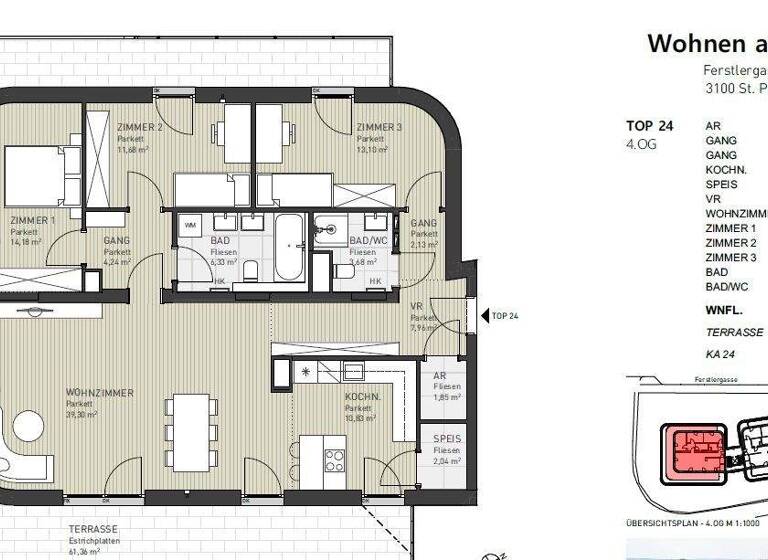 Wohnung zum Kauf 875.500 € 4 Zimmer 117,3 m² frei ab sofort Ferstlergasse 6 St. Pölten 3100