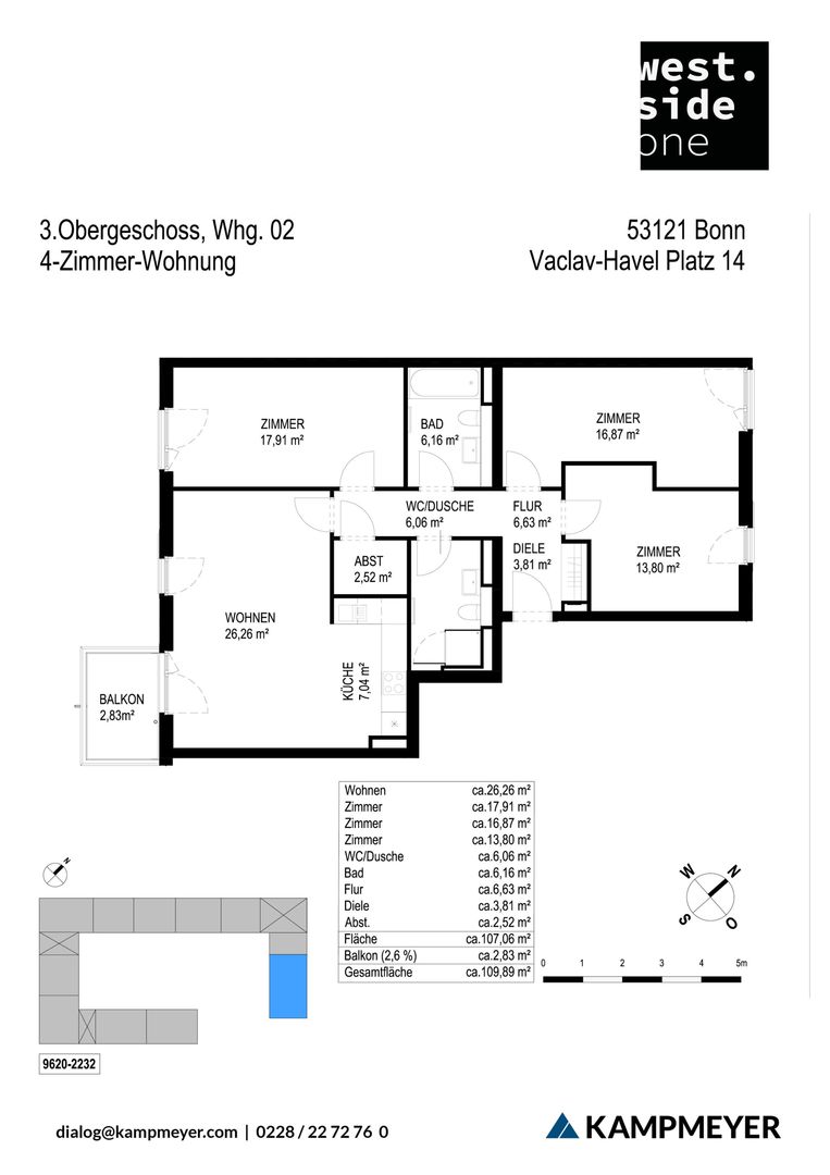 Wohnung zur Miete 700 € 4 Zimmer 109 m²<br/>Wohnfläche ab sofort<br/>Verfügbarkeit Václav-Havel-Platz 14 Neu-Endenich Bonn 53121