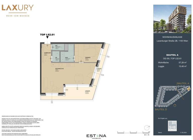 Wohnung zum Kauf - Erstbezug 580.000 € 2 Zimmer 57,3 m² 9. Geschoss Laxenburger Straße Wien 1100