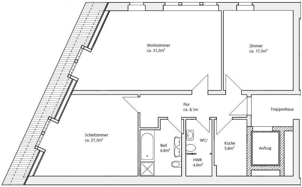 Wohnung zur Miete 550 € 3 Zimmer 95 m²<br/>Wohnfläche 3.<br/>Geschoss Zentrum Altenburg 04600