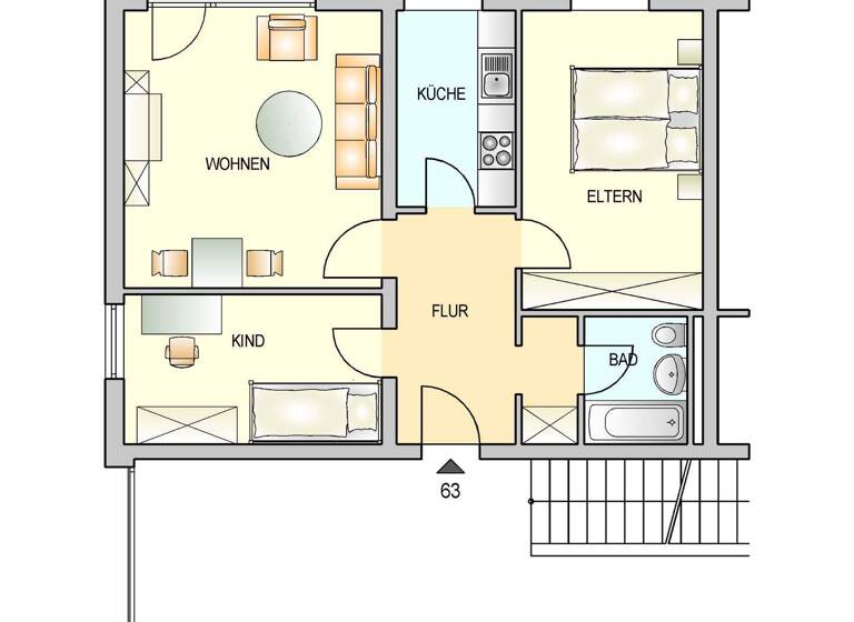 Wohnung zur Miete 502 € 3 Zimmer 59,8 m² 3. Geschoss frei ab 01.04.2026 Frankfurter Str. 75 Zellerau Würzburg 97082