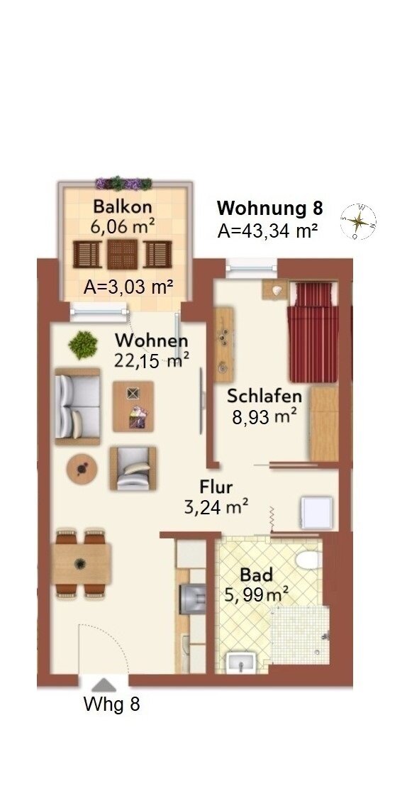 Wohnung zur Miete 770 € 2 Zimmer 43,3 m²<br/>Wohnfläche 2.<br/>Geschoss ab sofort<br/>Verfügbarkeit Jahnstraße 2 Velden Velden 84149