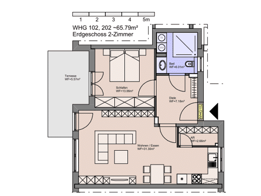 Terrassenwohnung zur Miete 750 € 2 Zimmer 65,8 m² Geschoss EG/1 frei ab 01.11.2026 Allersberg Allersberg 90584