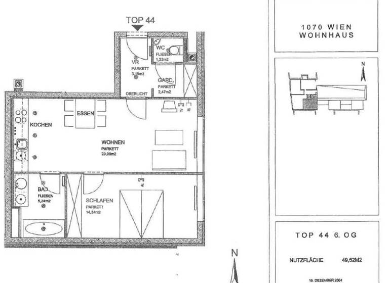 Wohnung zur Miete 997 € 2 Zimmer 50 m² 6. Geschoss Wien 1070