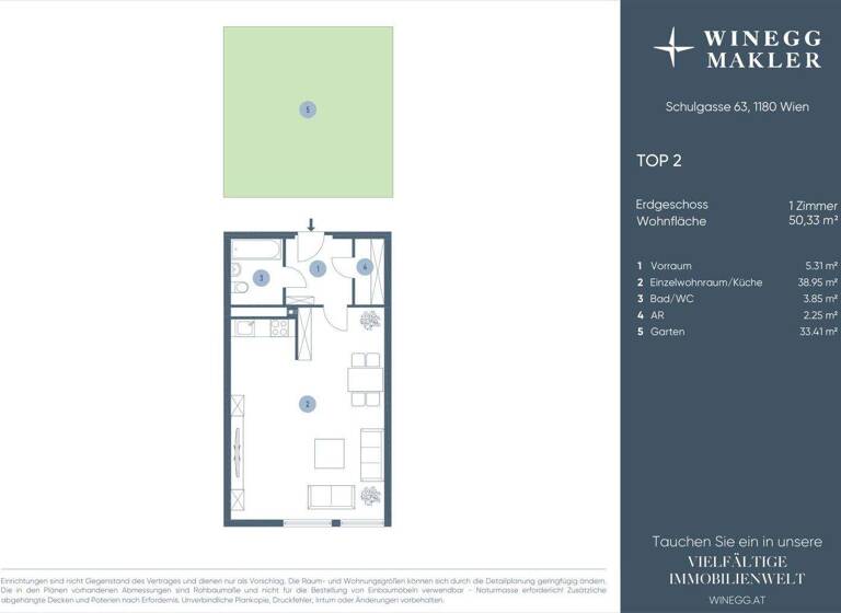 Studio zum Kauf - Erstbezug 259.000 € 1 Zimmer 50,3 m² EG Schulgasse 63 Wien 1180