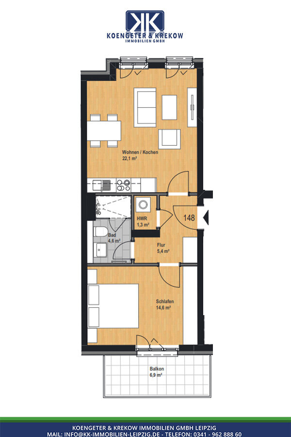 Wohnung zur Miete 769 € 2 Zimmer 54,9 m²<br/>Wohnfläche 2.<br/>Geschoss Riebeckstraße 56 Reudnitz-Thonberg Leipzig 04317