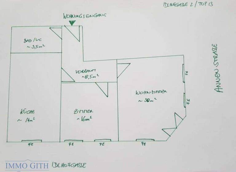Wohnung zur Miete 539 € 2,5 Zimmer 72 m² 3. Geschoss Eggenberg Graz 8020