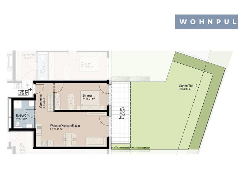 Terrassenwohnung zum Kauf - Neubau provisionsfrei 404.656 € 2 Zimmer 52,9 m² Huebe 43 Oberperfuss 6173