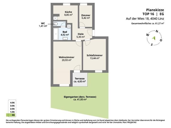 Wohnung zum Kauf 325.000 € 3 Zimmer 61 m²<br/>Wohnfläche EG<br/>Geschoss Auf der Wies 18 Pöstlingberg Linz 4040