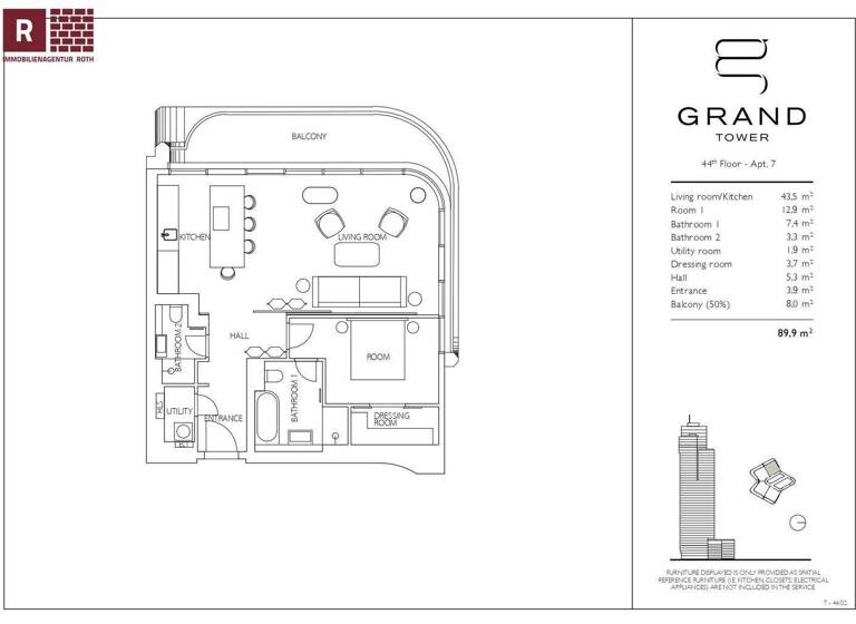 Wohnung zur Miete - Erstbezug 3.600 € 2 Zimmer 90 m² 44. Geschoss Gallus Frankfurt am Main 60327