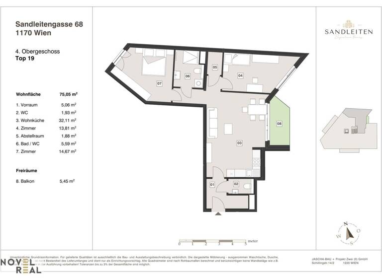Wohnung zum Kauf - Erstbezug 649.000 € 3 Zimmer 75,1 m² 4. Geschoss Wien 1170