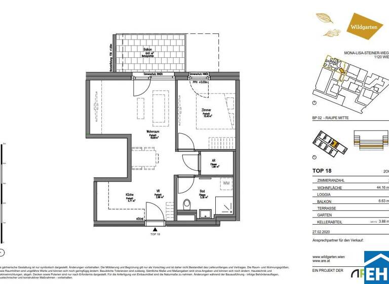 Wohnung zur Miete 666 € 2 Zimmer 44,2 m² 2. Geschoss Mona-Lisa-Steiner-Weg Wien 1120