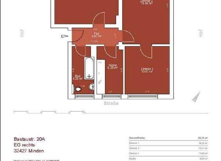 Wohnung zur Miete 725 € 3 Zimmer 62 m² frei ab sofort Bastaustr. 20a Innenstadt Minden 32427