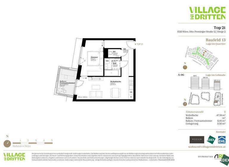 Terrassenwohnung zum Kauf - Erstbezug 356.000 € 2 Zimmer 47,6 m² 5. Geschoss Otto-Preminger-Straße Wien 1030