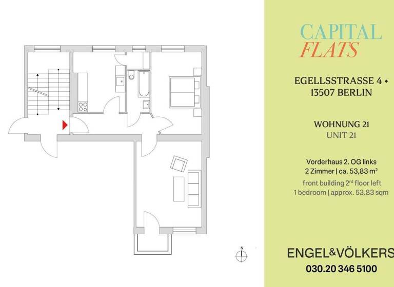 Wohnung zum Kauf provisionsfrei 210.000 € 2 Zimmer 53,8 m² 2. Geschoss Egellsstr. 4 Tegel Berlin 13507