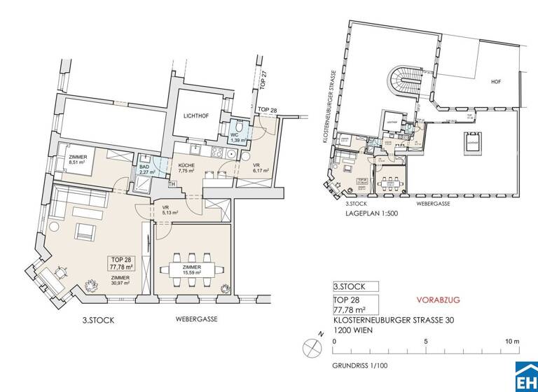 Wohnung zum Kauf 399.000 € 3 Zimmer 77,8 m² 3. Geschoss Webergasse 19 Wien 1200