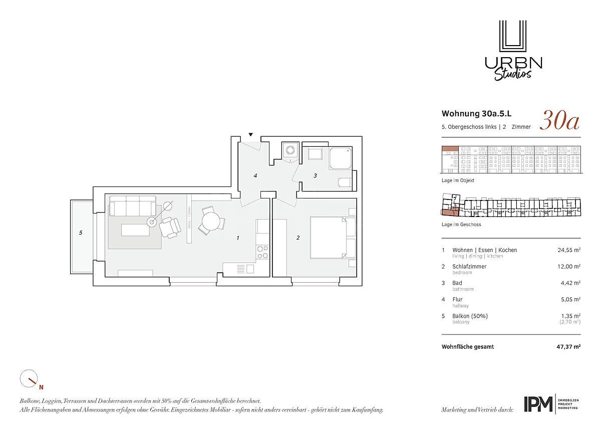 Wohnung zum Kauf 298.431 € 2 Zimmer 47,4 m²<br/>Wohnfläche 5.<br/>Geschoss Washingtonallee 30a Horn Hamburg 22111