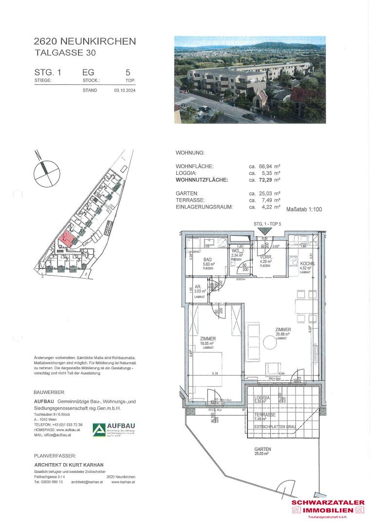 Wohnung zur Miete 843 € 2 Zimmer 66,9 m²<br/>Wohnfläche EG<br/>Geschoss 01.03.2025<br/>Verfügbarkeit Talgasse 30 Neunkirchen 2620