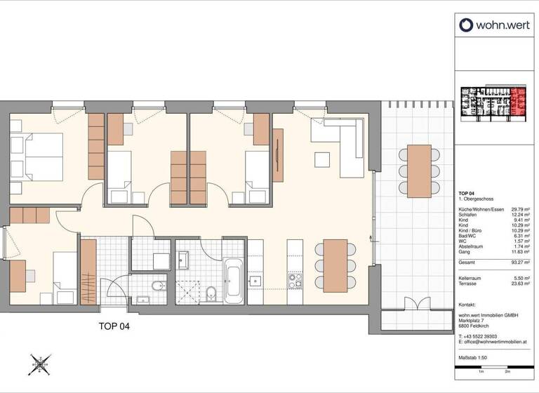 Terrassenwohnung zum Kauf - Erstbezug 650.000 € 5 Zimmer 93,3 m² 1. Geschoss Kalkofenweg 24 B+C Götzis 6840