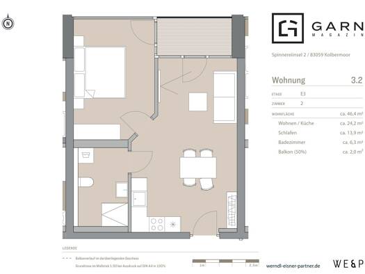 Wohnung zur Miete - Erstbezug 945 € 2 Zimmer 46 m² 3. Geschoss frei ab 01.11.2026 Kolbermoor 83059