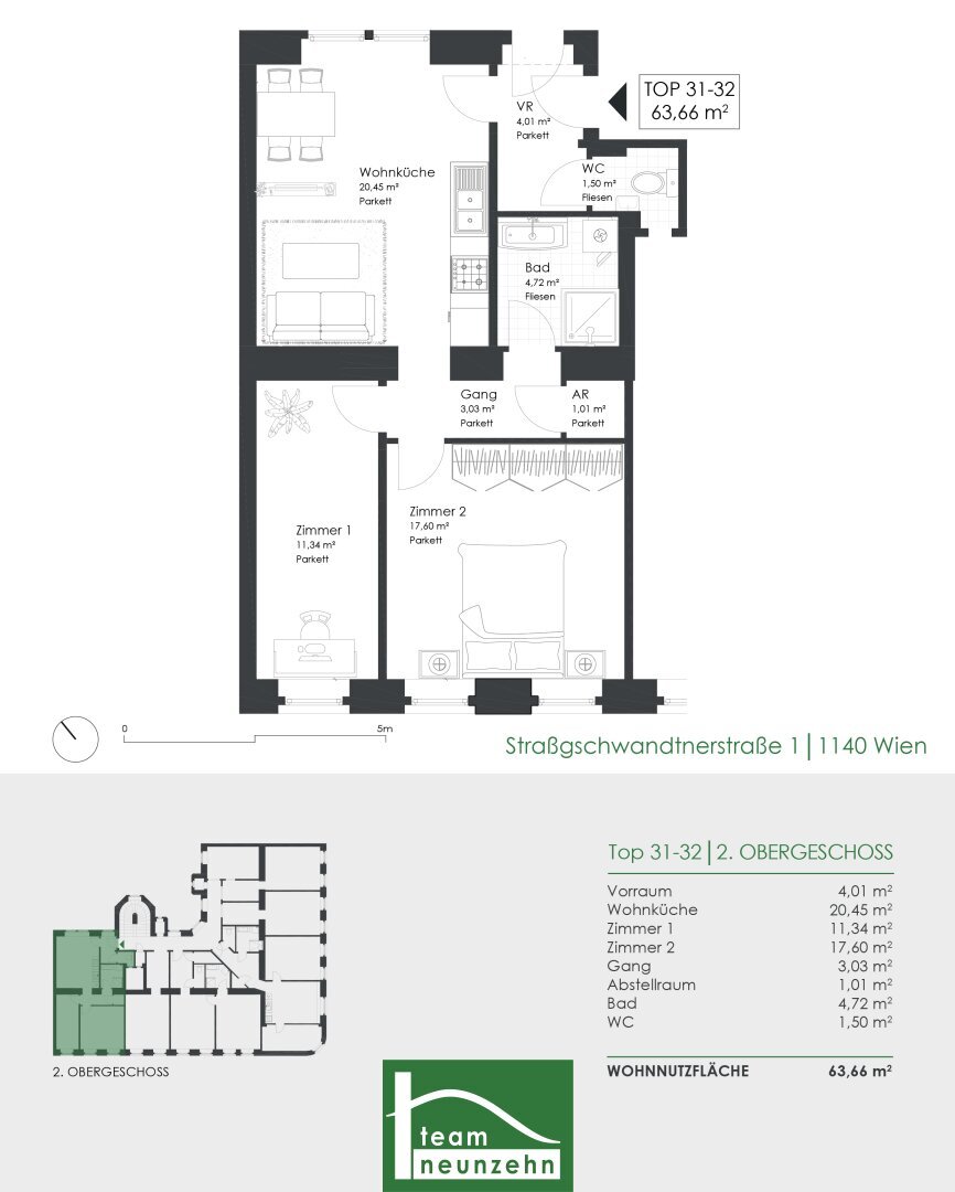 Wohnung zum Kauf 286.470 € 3 Zimmer 63,7 m²<br/>Wohnfläche 2.<br/>Geschoss Straßgschwandtnerstraße 1 Wien 1140