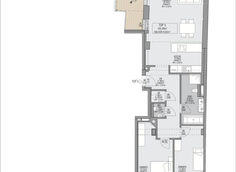 Terrassenwohnung zum Kauf - Erstbezug 926.000 € 4 Zimmer 2. Geschoss Kutschkergasse Wien 1180