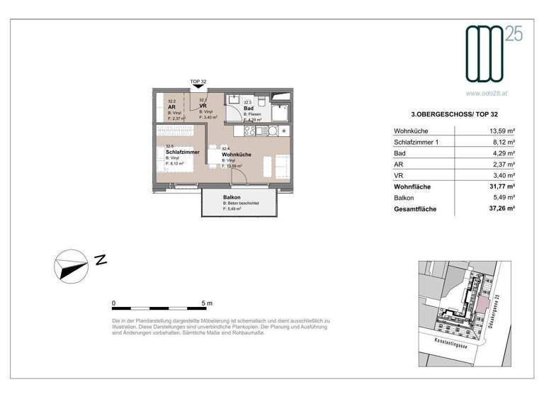 Wohnung zur Miete - Erstbezug 670 € 1,5 Zimmer 31,8 m² 3. Geschoss frei ab 01.07.2026 Odoakergasse 25 Wien 1160