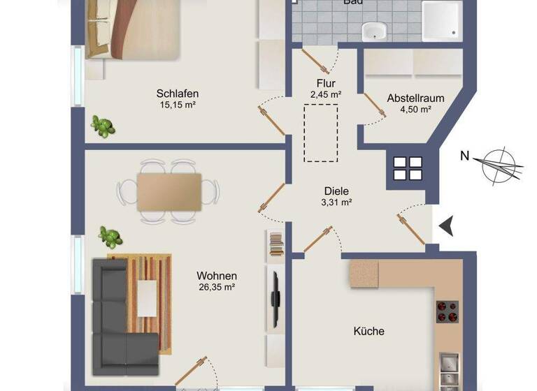 Wohnung zum Kauf 225.000 € 2 Zimmer 78,8 m² 2. Geschoss frei ab sofort Brinkum Stuhr 28816