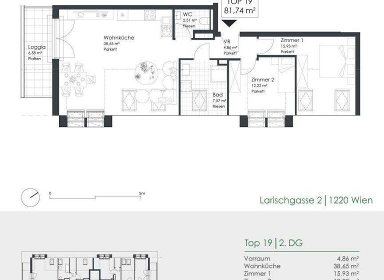 Wohnung zur Miete - Erstbezug 1.183 € 3 Zimmer 81,7 m² frei ab sofort Larischgasse 2 Wien 1220