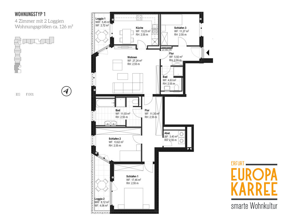 Wohnung zum Kauf provisionsfrei 572.000 € 4 Zimmer 125,9 m²<br/>Wohnfläche EG<br/>Geschoss 31.12.2026<br/>Verfügbarkeit Europaplatz 2-4 Gispersleben Erfurt-Gispersleben 99091