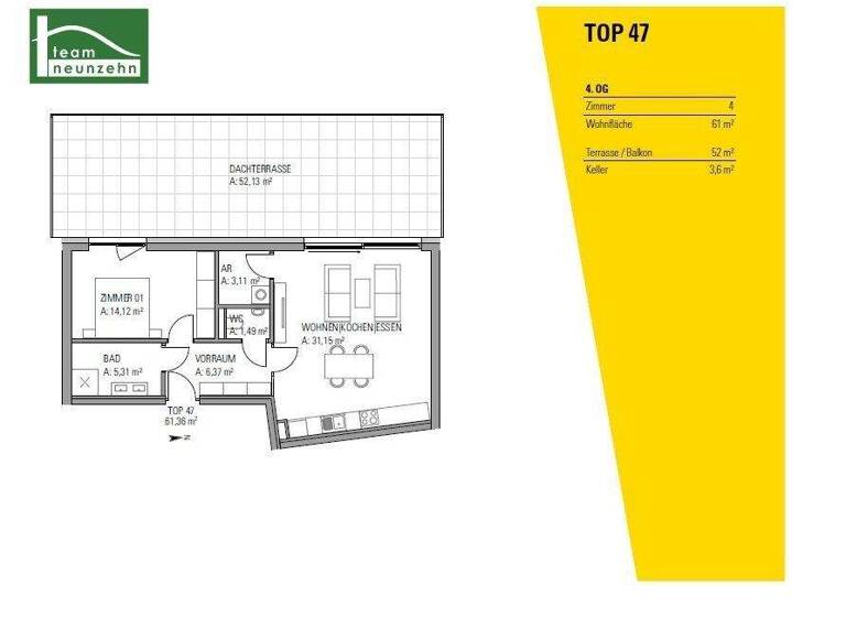 Wohnung zur Miete 890 € 2 Zimmer 61,6 m² 4. Geschoss Grenadiergasse 28 Gries Graz 8020