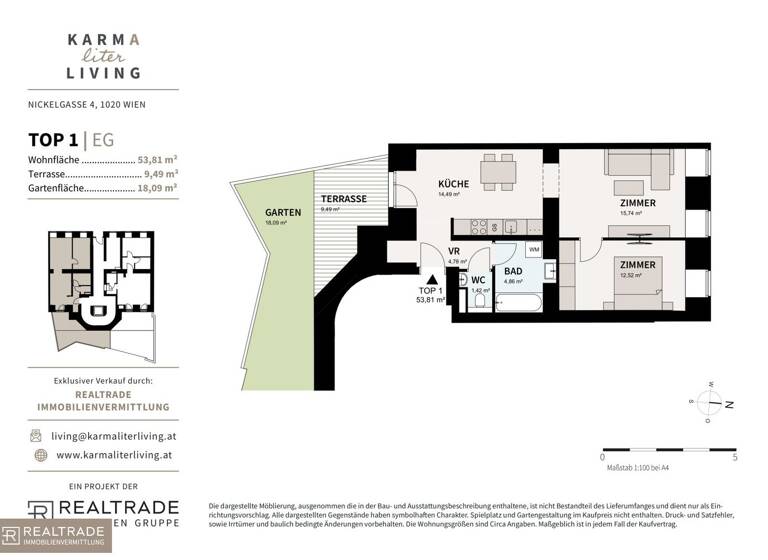 Wohnung zum Kauf - Erstbezug 365.000 € 2 Zimmer 53,8 m² EG Nickelgasse 4 Wien 1020