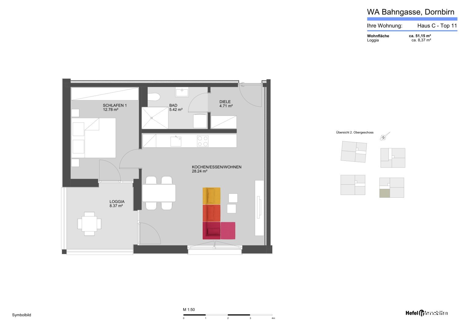 Wohnung zum Kauf 385.500 € 2 Zimmer 51,2 m²<br/>Wohnfläche 2.<br/>Geschoss Bahngasse 29-31 Dornbirn 6850