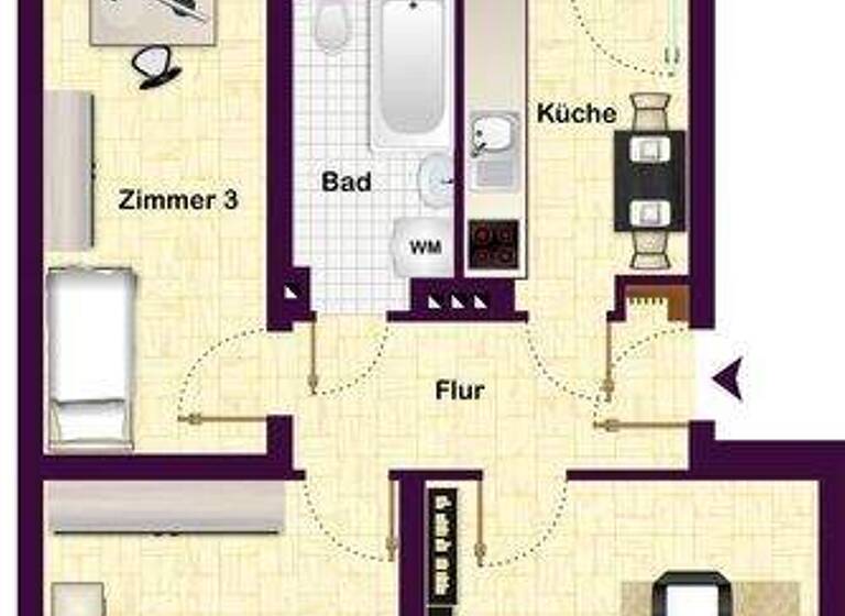 Wohnung zur Miete 360 € 3 Zimmer 60 m² 3. Geschoss frei ab sofort Kaßberg Chemnitz 09112