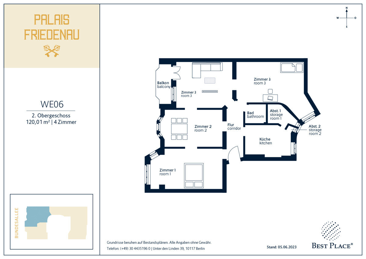 Wohnung zum Kauf provisionsfrei 530.000 € 4 Zimmer 120 m²<br/>Wohnfläche 2.<br/>Geschoss Bundesallee 111 Friedenau Berlin 12161