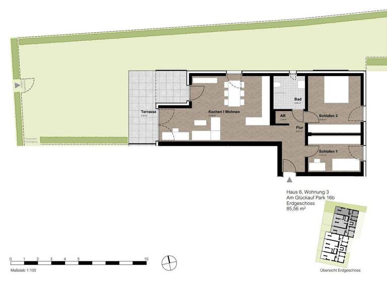 Wohnung zur Miete - Erstbezug 985 € 3 Zimmer 85,6 m² EG frei ab sofort Am Glückauf Park 10a-16b Hassel Gelsenkirchen 45896