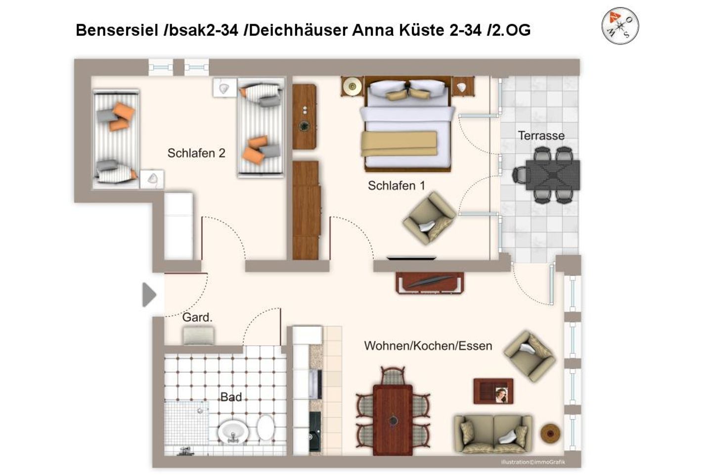 Wohnung zum Kauf 249.000 € 3 Zimmer 61 m²<br/>Wohnfläche 2.<br/>Geschoss Taddigshörn 213 Bensersiel Esens 26427