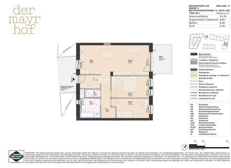 Wohnung zum Kauf - Erstbezug 326.000 € 3 Zimmer 74,8 m² Ufer Linz 4030