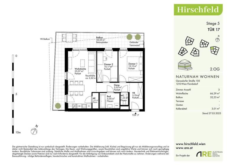 Wohnung zum Kauf - Erstbezug provisionsfrei 425.000 € 3 Zimmer 66,3 m² 2. Geschoss Wien 1210