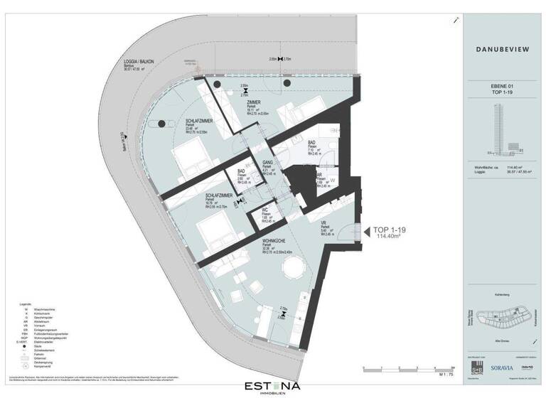 Wohnung zur Miete 2.834 € 4 Zimmer 114,4 m² 1. Geschoss Wagramer Straße Wien 1220