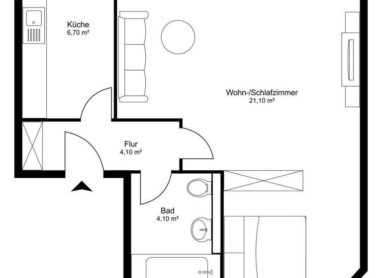 Studio zum Kauf 277.675 € 1 Zimmer 36 m² 2. Geschoss Arnoldstraße 2 Ottensen Hamburg 22765
