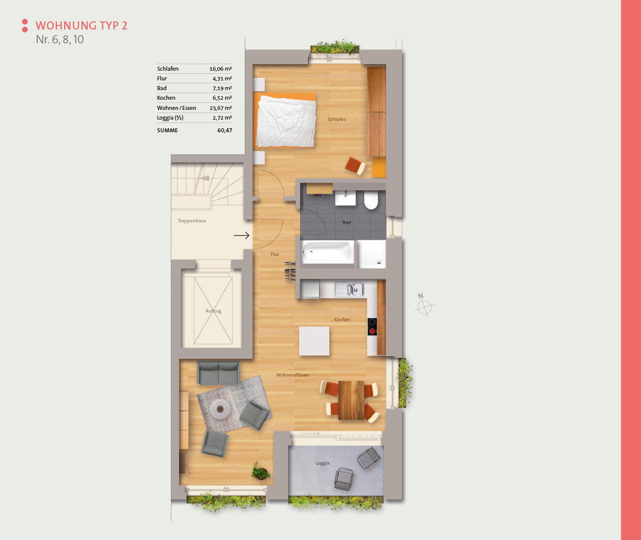 Wohnung zum Kauf provisionsfrei 399.000 € 2 Zimmer 60 m²<br/>Wohnfläche Kuchweg Großreuth bei Schweinau Nürnberg 90431