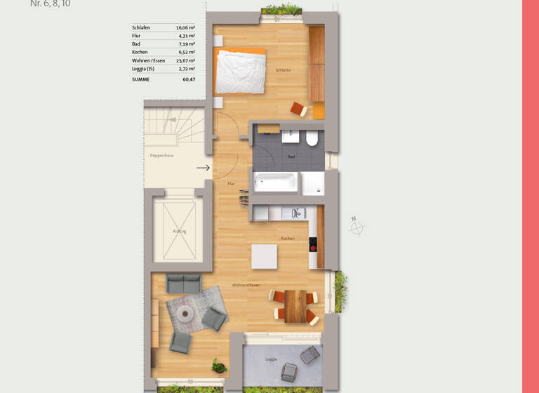 Wohnung zum Kauf provisionsfrei 399.000 € 2 Zimmer 60 m²<br/>Wohnfläche Kuchweg Großreuth b Schweinau Nürnberg 90431