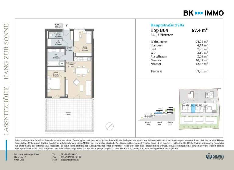 Wohnung zum Kauf - Erstbezug 310.000 € 3 Zimmer 67,4 m² EG Hauptstraße Laßnitzhöhe 8301